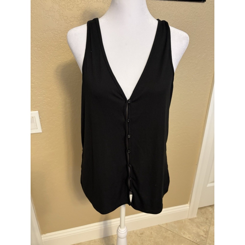 Nicole Miller New York Women's Black Button Up Tank Top, Size Large